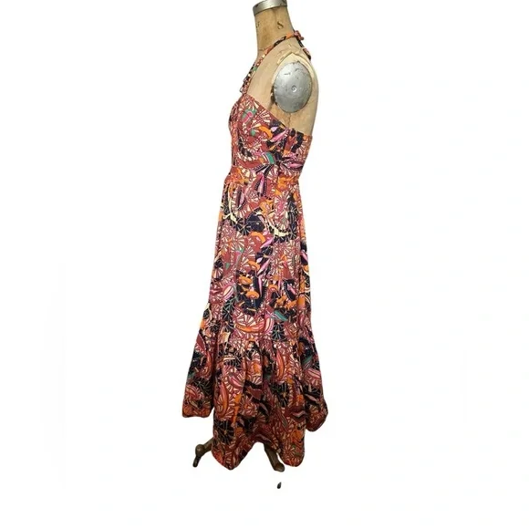 ALC Adelle Tiered Halter Dress Midi Length Tropical Print Size 8 Cotton Vacation - Picture 5 of 8